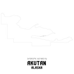 Akutan Alaska. US street map with black and white lines.