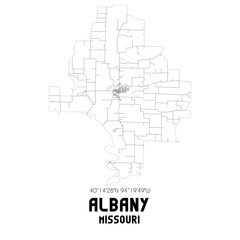 Albany Missouri. US street map with black and white lines.
