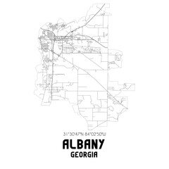 Albany Georgia. US street map with black and white lines.
