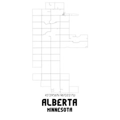 Alberta Minnesota. US street map with black and white lines.