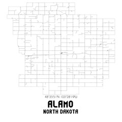 Alamo North Dakota. US street map with black and white lines.
