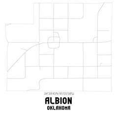 Albion Oklahoma. US street map with black and white lines.