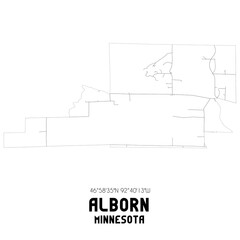 Alborn Minnesota. US street map with black and white lines.