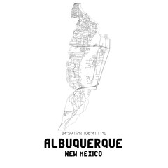 Albuquerque New Mexico. US street map with black and white lines.