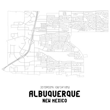Albuquerque New Mexico. US street map with black and white lines.
