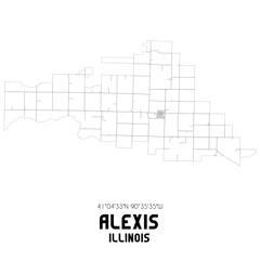 Alexis Illinois. US street map with black and white lines.