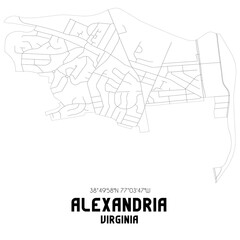 Alexandria Virginia. US street map with black and white lines.