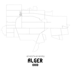 Alger Ohio. US street map with black and white lines.