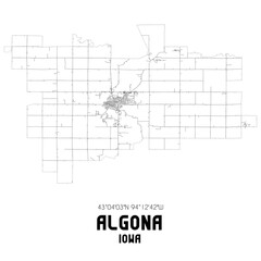 Algona Iowa. US street map with black and white lines.