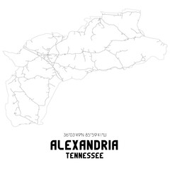 Alexandria Tennessee. US street map with black and white lines.