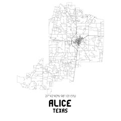 Alice Texas. US street map with black and white lines.