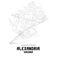 Fototapeta na wymiar Alexandria Virginia. US street map with black and white lines.