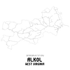 Alkol West Virginia. US street map with black and white lines.