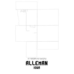 Alleman Iowa. US street map with black and white lines.