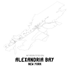 Alexandria Bay New York. US street map with black and white lines.