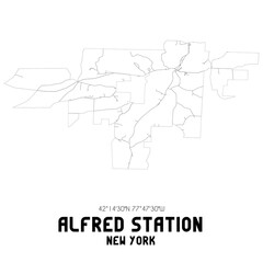 Alfred Station New York. US street map with black and white lines.