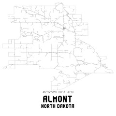 Almont North Dakota. US street map with black and white lines.