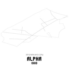 Alpha Ohio. US street map with black and white lines.