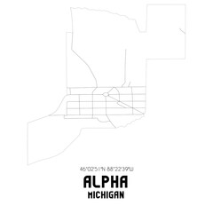 Alpha Michigan. US street map with black and white lines.