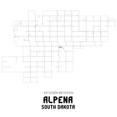 Alpena South Dakota. US street map with black and white lines.