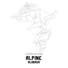 Alpine Alabama. US street map with black and white lines.