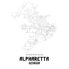 Alpharetta Georgia. US street map with black and white lines.