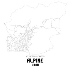 Alpine Utah. US street map with black and white lines.