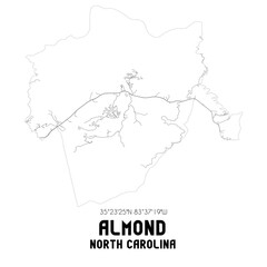 Almond North Carolina. US street map with black and white lines.