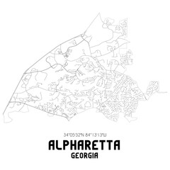 Alpharetta Georgia. US street map with black and white lines.
