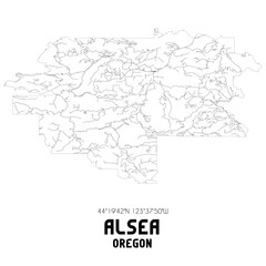 Alsea Oregon. US street map with black and white lines.