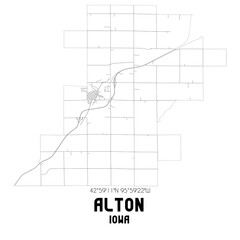 Alton Iowa. US street map with black and white lines.