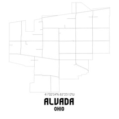 Alvada Ohio. US street map with black and white lines.