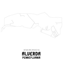 Alverda Pennsylvania. US street map with black and white lines.