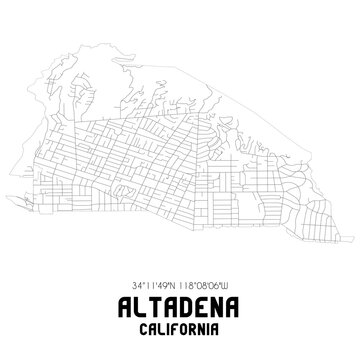Altadena California. US street map with black and white lines.