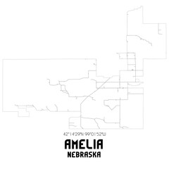 Amelia Nebraska. US street map with black and white lines.