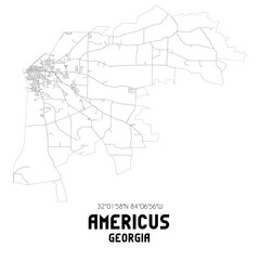Americus Georgia. US street map with black and white lines.