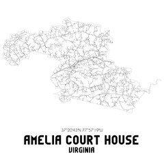Amelia Court House Virginia. US street map with black and white lines.