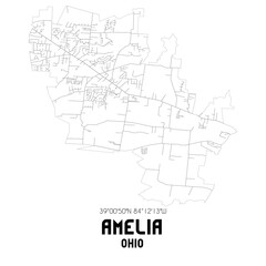 Amelia Ohio. US street map with black and white lines.