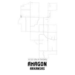 Amagon Arkansas. US street map with black and white lines.
