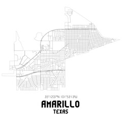 Amarillo Texas. US street map with black and white lines.