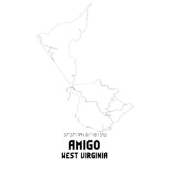 Amigo West Virginia. US street map with black and white lines.