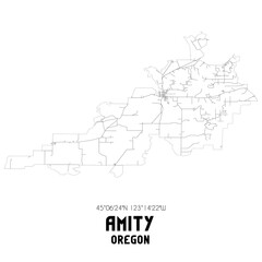 Amity Oregon. US street map with black and white lines.