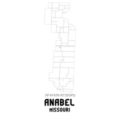 Anabel Missouri. US street map with black and white lines.