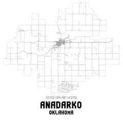 Anadarko Oklahoma. US street map with black and white lines.