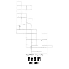 Ambia Indiana. US street map with black and white lines.