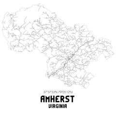 Amherst Virginia. US street map with black and white lines.