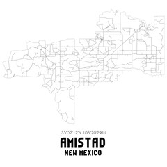 Amistad New Mexico. US street map with black and white lines.