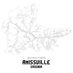 Fototapeta na wymiar Amissville Virginia. US street map with black and white lines.