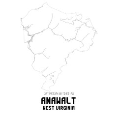 Anawalt West Virginia. US street map with black and white lines.