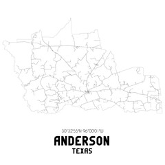 Anderson Texas. US street map with black and white lines.